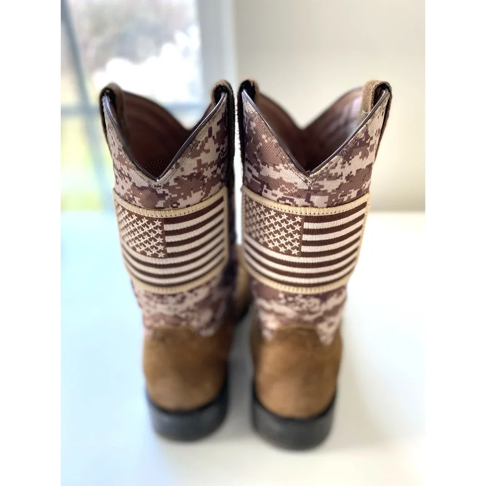 Ariat Men's Sport Patriot Mocha Suede & Sand Camo American Flag Western Boots 8D